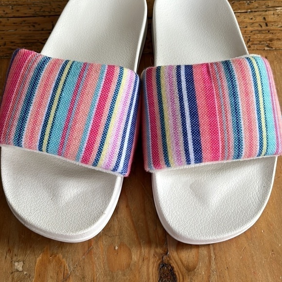 ROXY Women’s Slippy Terry Slides Sandals white multi rainbow cloth upper 8 - Picture 5 of 10